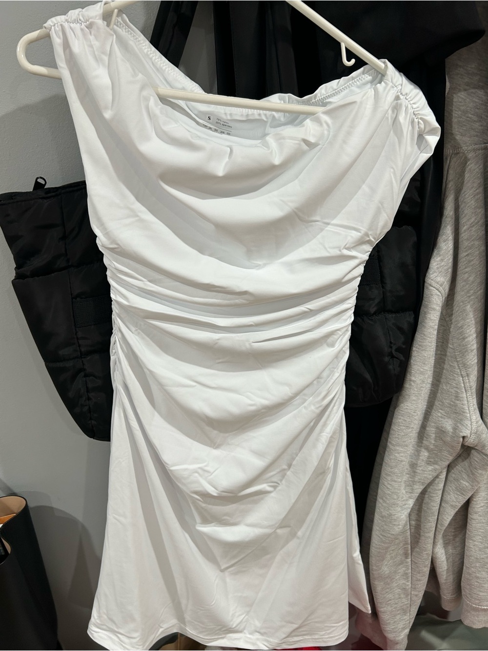 Amazon White Ruched Off-Shoulder Mini Dress